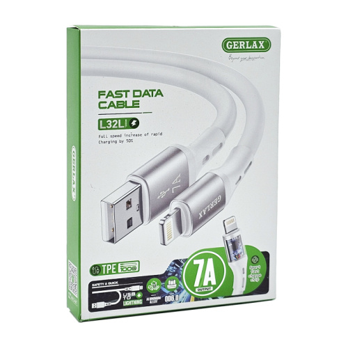 Кабель usb gerlax l32l lightning 7a белый