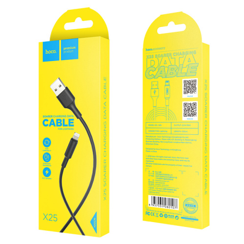 Кабель usb hoco x25 lightning 1m черный (***)