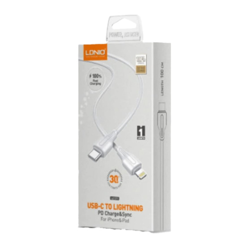 Кабель ldnio lc121i type-c на lightning (30w) 1m белый