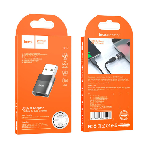 Переходник otg hoco ua17 usb 3.0/type-c черный