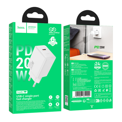 Сзу hoco n68 (usb-c 20w) белое