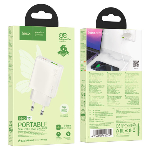 Сзу hoco n45 (pd30w/qc3.0) белое