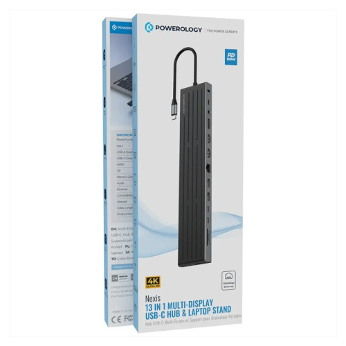 Hub-адаптер powerology usb-c/hdmi/dp/usb-a/audio pwdc4dbbk серый