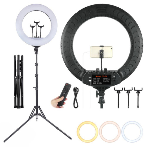 Кольцевая светодиодная лампа led soft ring light rl-18 с пультом, 3 держателя 