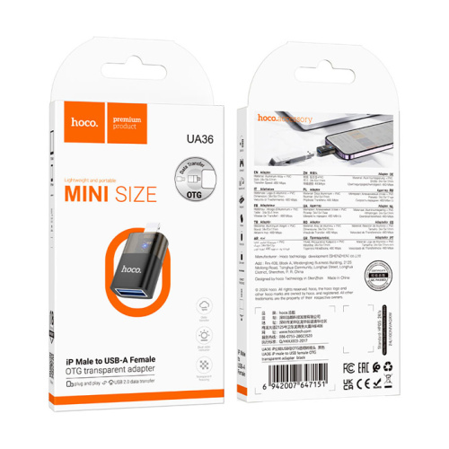 Переходник otg hoco ua36 usb/lightning черный