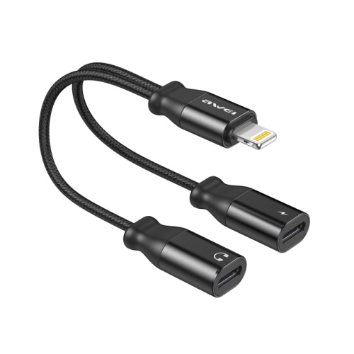 Переходник awei cl-72 2в1 adapter for carging and play music черный