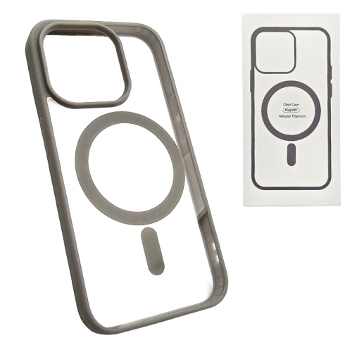 Чехол-силикон clear case magsafe (magnetic) для iphone 15 pro max титан