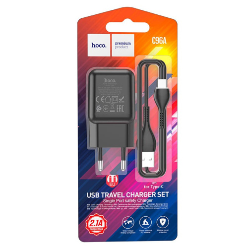 Сзу hoco c96a type-c (usb/2.1a) черное