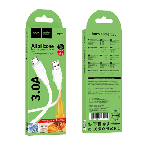 Кабель usb hoco x124 type-c белый 