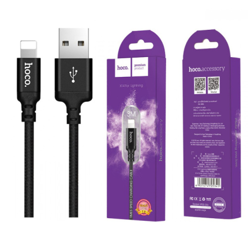 Кабель usb hoco x14 lightning 1m черный