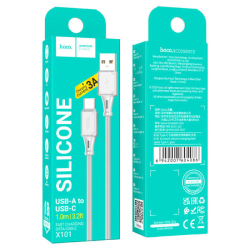 Кабель usb hoco x101 type-c серый 