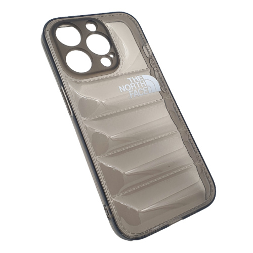 Чехол-силикон the north face с закрытой камерой для iphone 14 pro тёмно-прозрачный