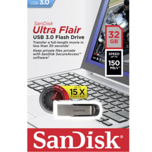 32gb (3.0) usb sandisk cz73 ultra flair (150mb/s) металл