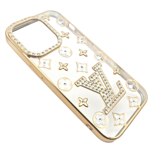 Чехол-силикон louis vuitton стразы для iphone 14 pro (6.1) золотой