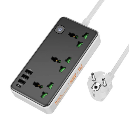 Удлинитель hoco ac7a 1c/3usb/3 розетки 1.5м 2500w бело-черный