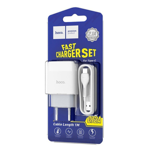 Сзу hoco c72a type-c (usb/2.1a) белый