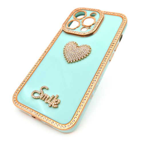 Чехол-силикон smile сердечко для iphone 13 pro бирюзовый
