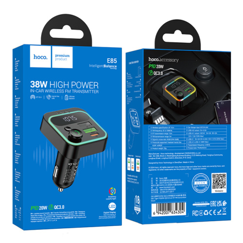 Fm-модулятор hoco e85 (pd20w/qc3.0) черный
