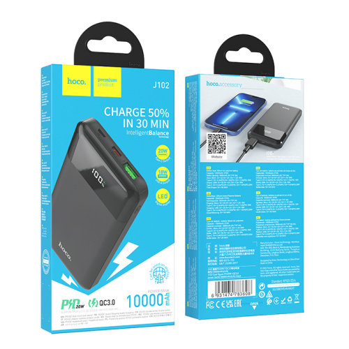 Пзу hoco j102 10000mah (pd20w/qc3.0) черный