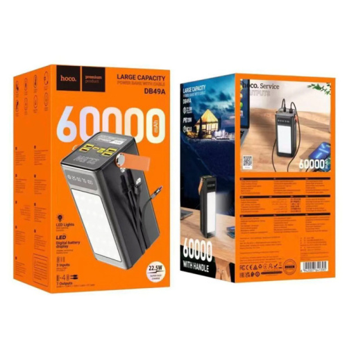 Пзу hoco db49a 60000mah (фонарь/pd22.5w/qc3.0) черный