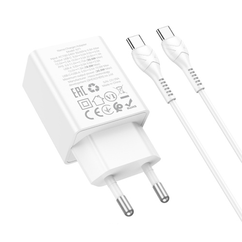 Сзу hoco n71 type-c to type-c (pd30w/qc3.0) белое