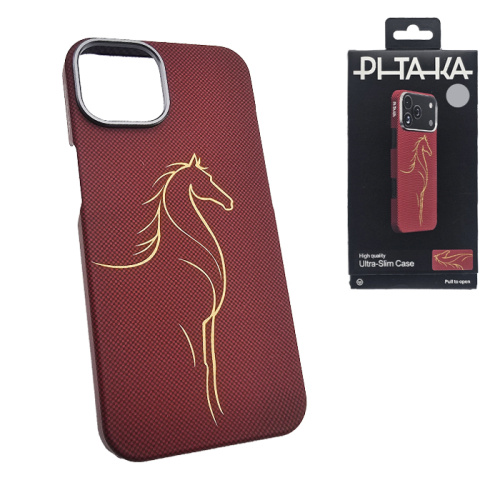 Чехол-крышка #95 pitaka (km-112) horse iphone 13/14 бордовый