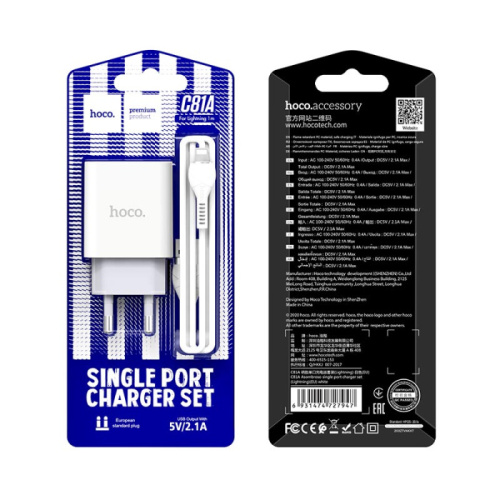 Сзу hoco c81a lightning (usb/2.1a) белое
