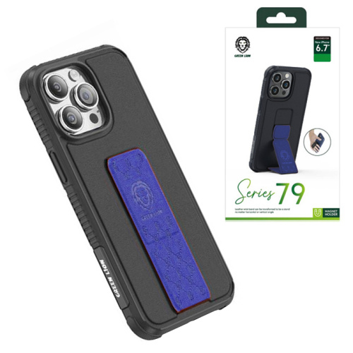 Чехол-крышка green lion series 79 leather stand для iphone 14 pro max черно-синий