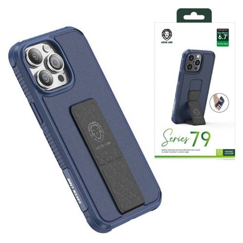 Чехол-крышка green lion series 79 leather stand для iphone 14 pro max сине-черный