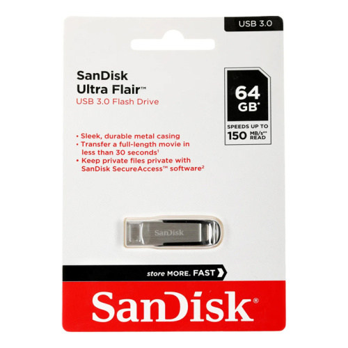 64gb (3.0) usb sandisk cz73 ultra flair (150mb/s) металл