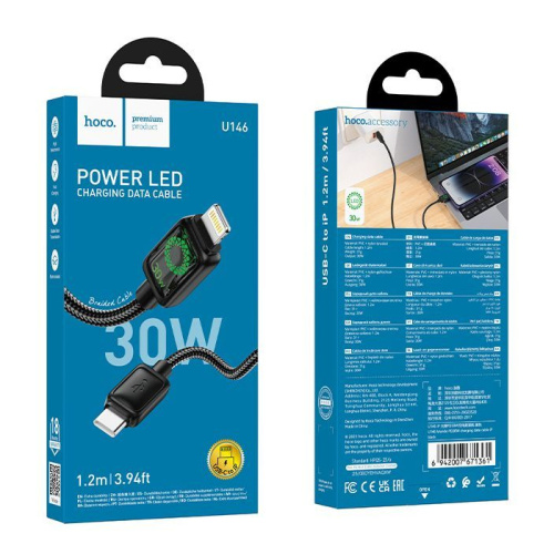 Кабель type-c hoco u146 lightning (pd30w) 1м черный 