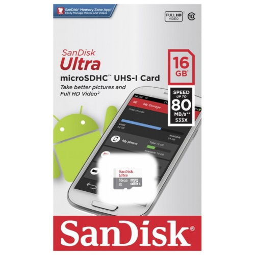 Micro sd 16gb sandisk uhs-l 80mb без адаптера class10